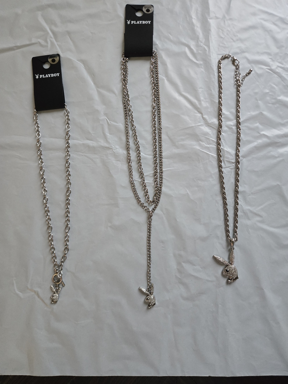 3 Playboy Silver Bunny Pendant Necklace